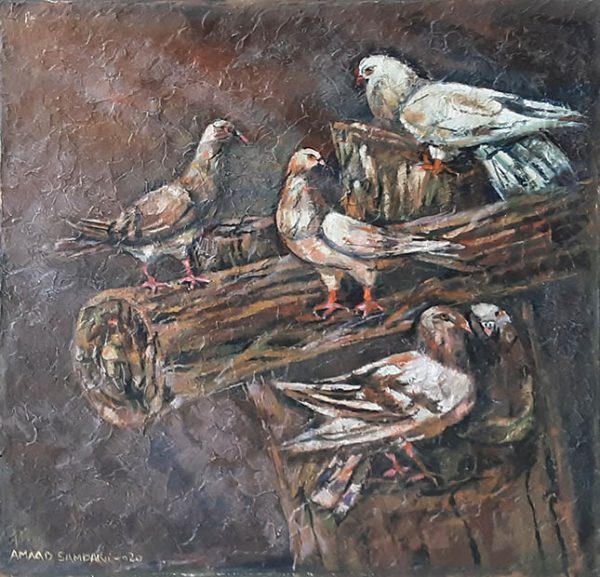 Oil Paint Pigeons Painting 3115