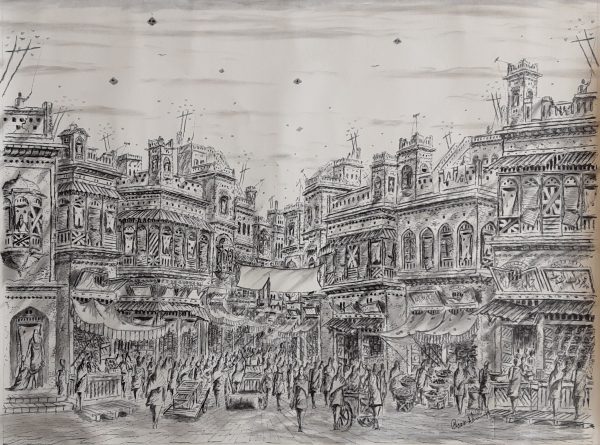 Pen & Ink Cityscape Painting 4544