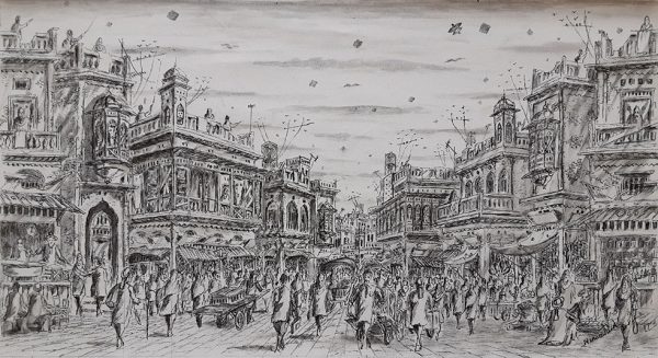 Pen & Ink Cityscape Painting 4560