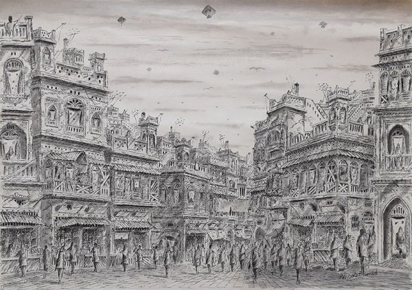 Pen & Ink Cityscape Painting 4562