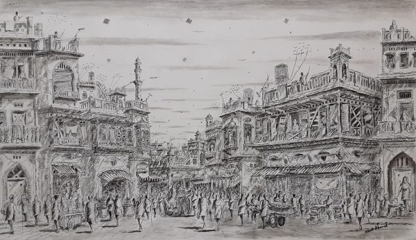 Pen & Ink Cityscape Painting 4563