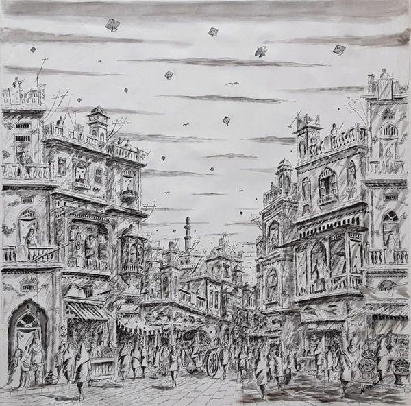 Pen & Ink Cityscape Painting 4564