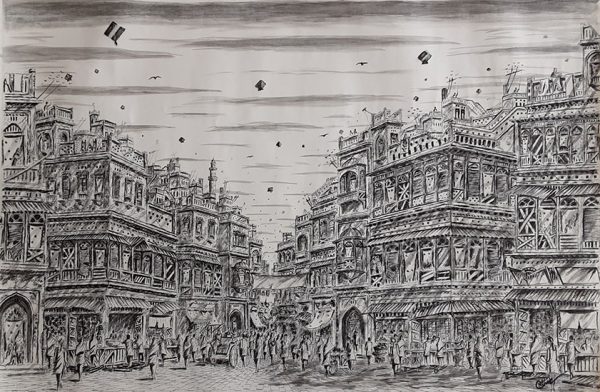 Pen & Ink Cityscape Painting 4620