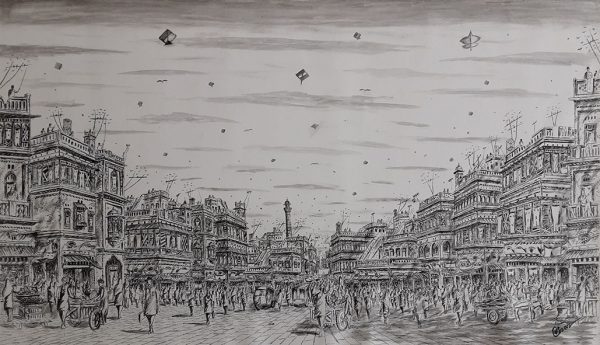 Pen & Ink Cityscape Painting 4621