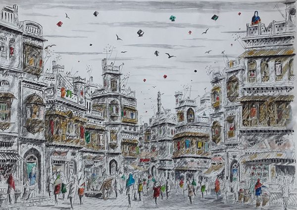 Pen & Ink Cityscape Painting 5218